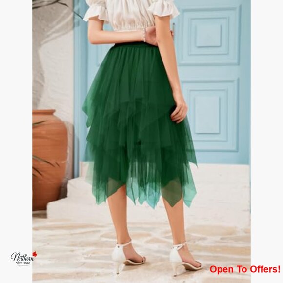 Polyester Tulle Skirt with Elastic Waist Asymmetrical A-Line - Picture 2 of 7